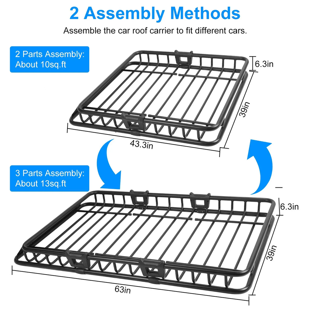 Rack Universal Duty Luggage Hook Carrier Elastic Rack Top Net Roof with Capacity Holder iMounTEK Strap 63x39x6.3in, 220lbs Heavy Basket Black Cargo Car Cargo