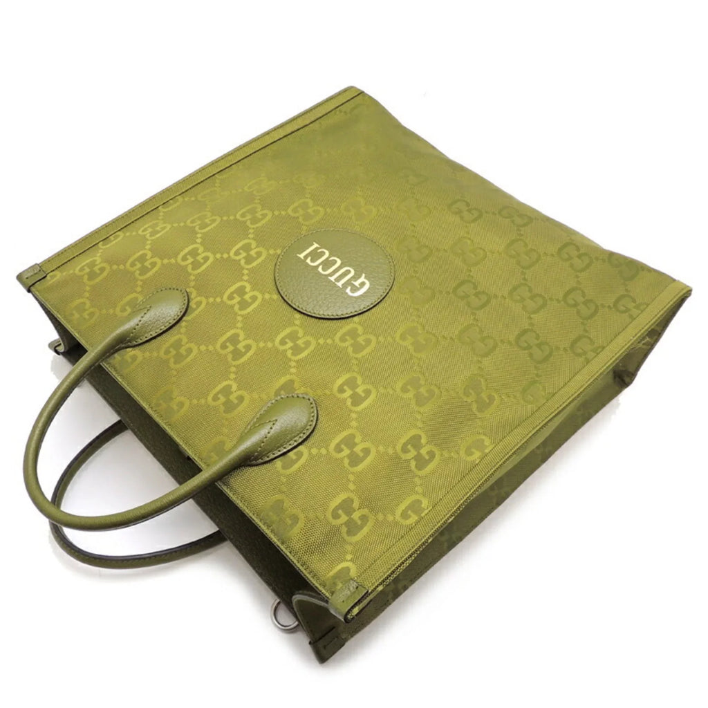 Only) Off The Forest Recycled Lining Grid Gucci Bag GG Tote (Day Green 696043 Medium Nylon (Good) Pre-Owned Ladies