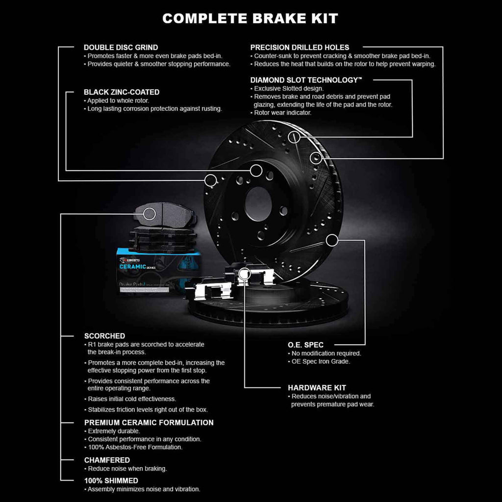 and Rotors Pads Ceramic Brake |Hardware and Rotors Brakes Brake Pads| Brake Concepts |Front and Kit R1 WHWH1-39025 Pads| Rotors Front Kit