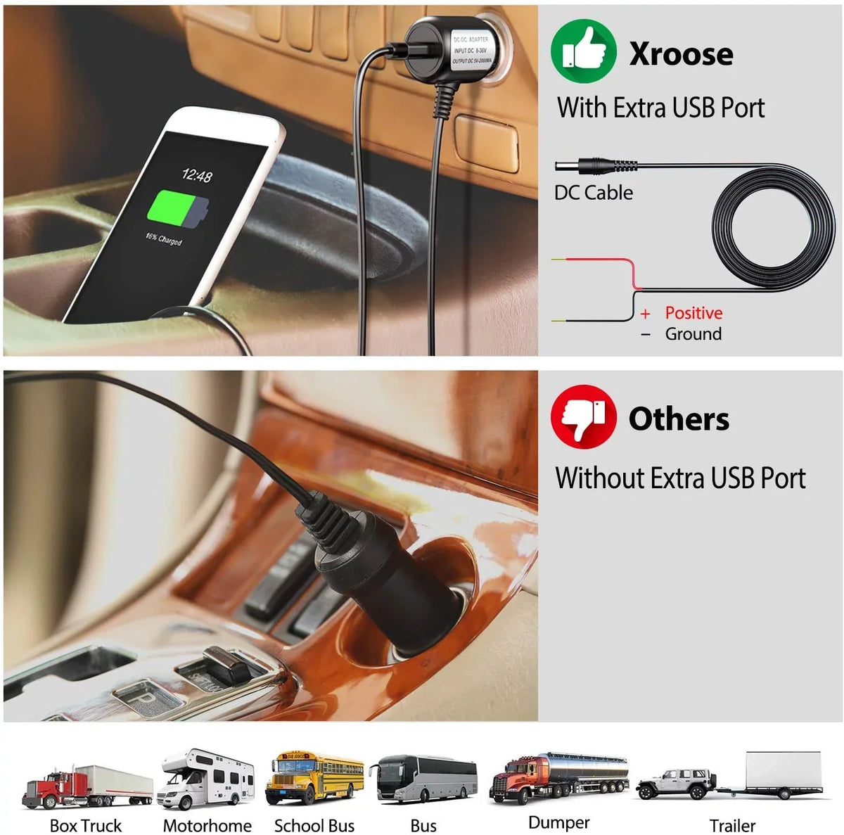 Rear Camera Camera Recorder Backup Monitor Kit Long for Pickup Wireless Signal RV Range Truck Motorhome 1080P Xroose CM1 with Button Trailer, Monitor View DVR Touch Camper, for + 7” Extra