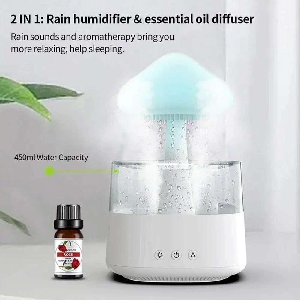 CJC Colors Desk Drop Mist, Humidifier LED Water Rain Oil Fountain 7 450ml Relax Bedside Sleep Light, Cloud Aromatherapy Essential Diffuser