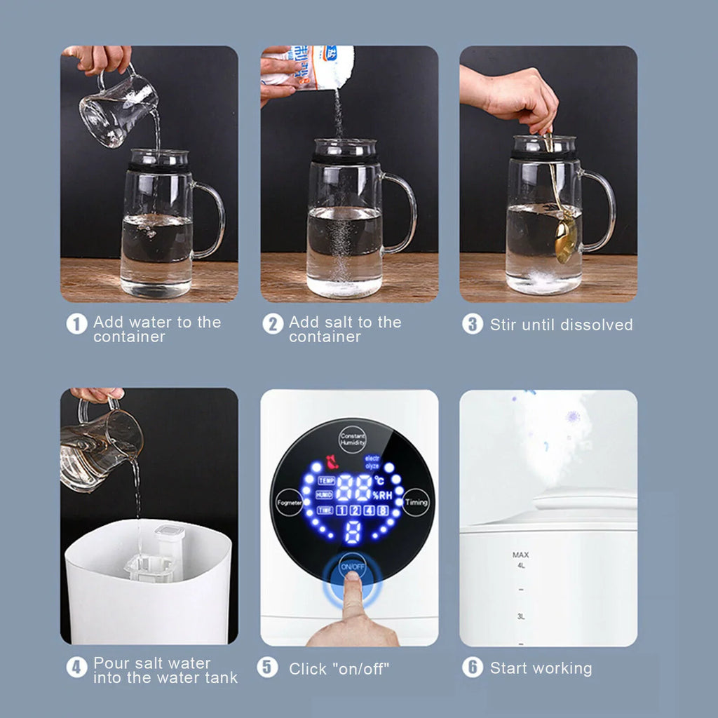 4L DIY Sodium Making Acid White Remote Hypochlorous W/ Humidifier Machine Water