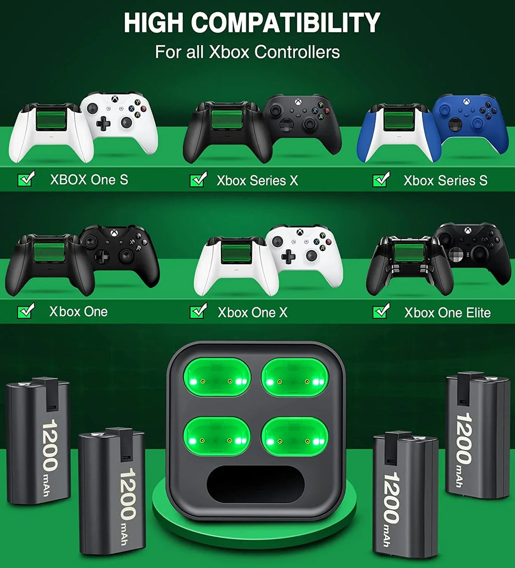Pack EUROA with S/X/Elite-Black Battery Xbox for for Xbox Battery Rechargeable Controller 4x1200mAh Charger One Pack X|S/Xbox Xbox Series