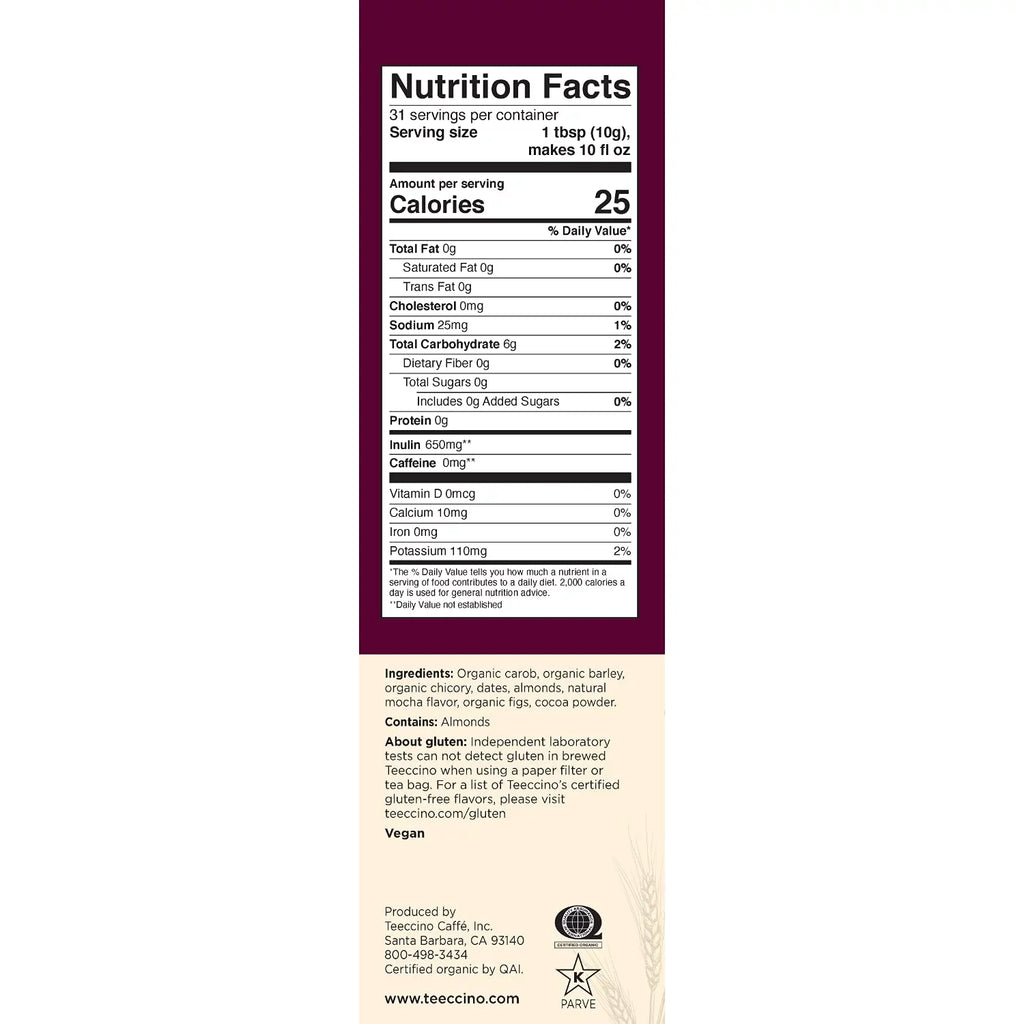 Teeccino (Pack ounce Medium Herbal Ground, Chicory 11 6) Coffee of Mocha Roast