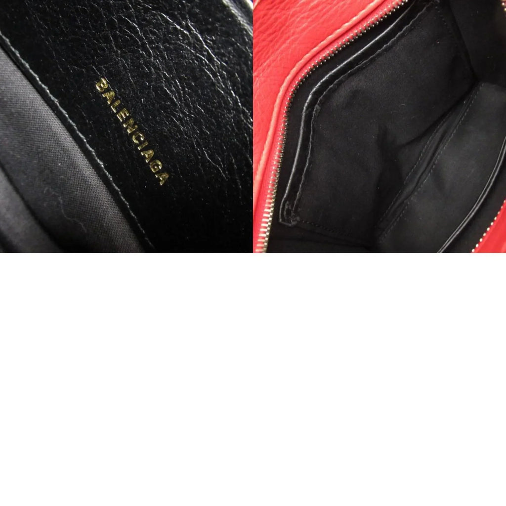 (Good) Red Bag Shopper Pre-Owned Bazaar Leather Handbag Silver XXS Shoulder Ladies BALENCIAGA