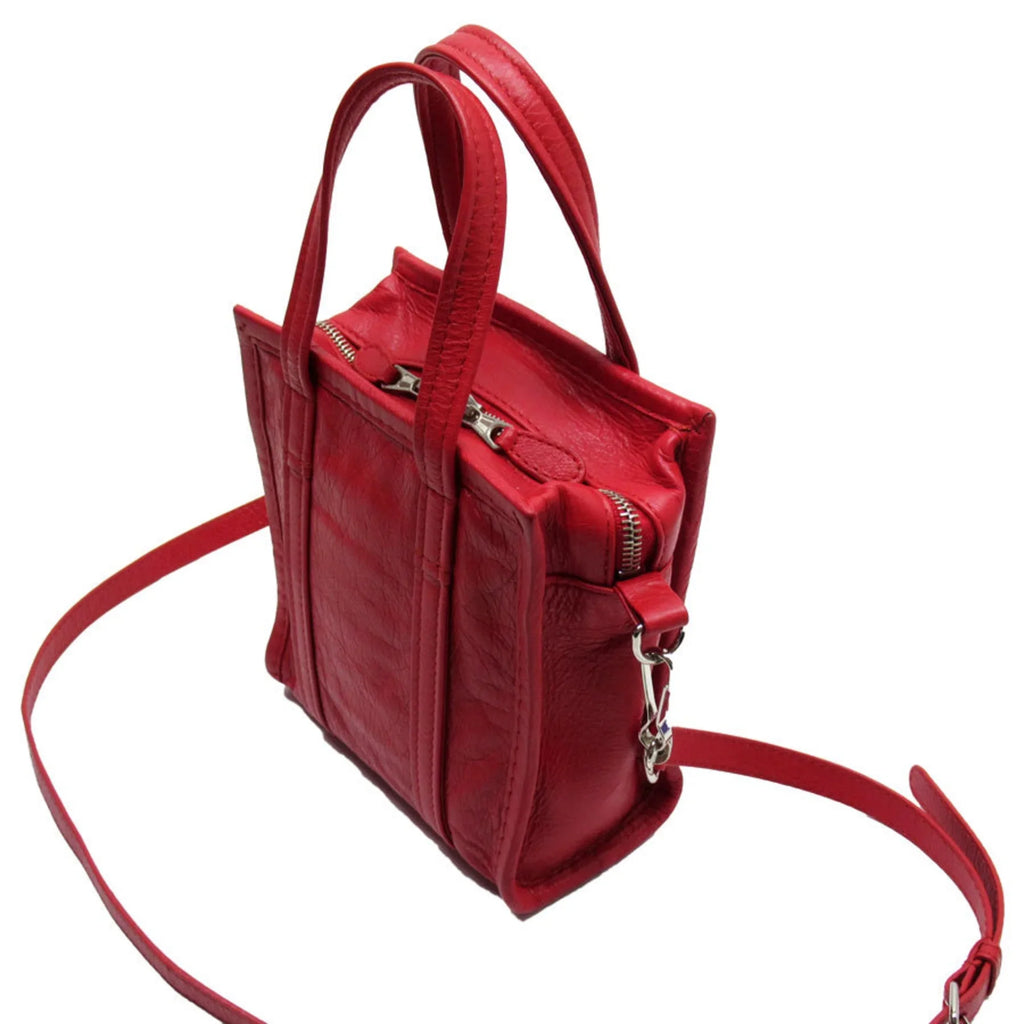 (Good) Red Bag Shopper Pre-Owned Bazaar Leather Handbag Silver XXS Shoulder Ladies BALENCIAGA