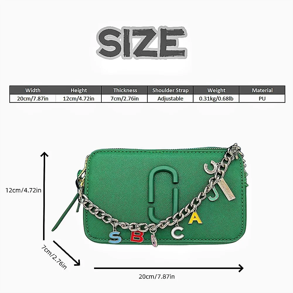Leather Logo Bag Strap Women's body Cross Snapshot Chain with Black