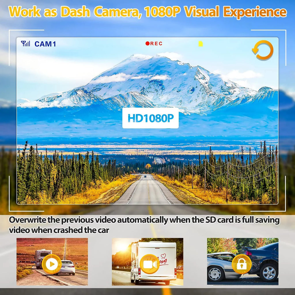 Rear Camera Camera Recorder Backup Monitor Kit Long for Pickup Wireless Signal RV Range Truck Motorhome 1080P Xroose CM1 with Button Trailer, Monitor View DVR Touch Camper, for + 7” Extra