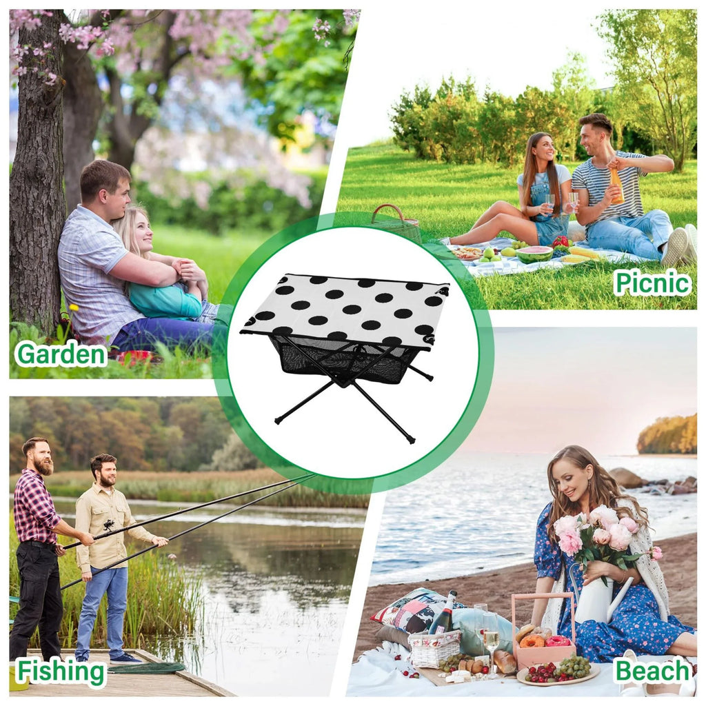Bag Table for Picnic Table Table Black Portable Camping Dots with Hiking Storage BBQ Foldable Polka Compact Fishing Outdoor Beach