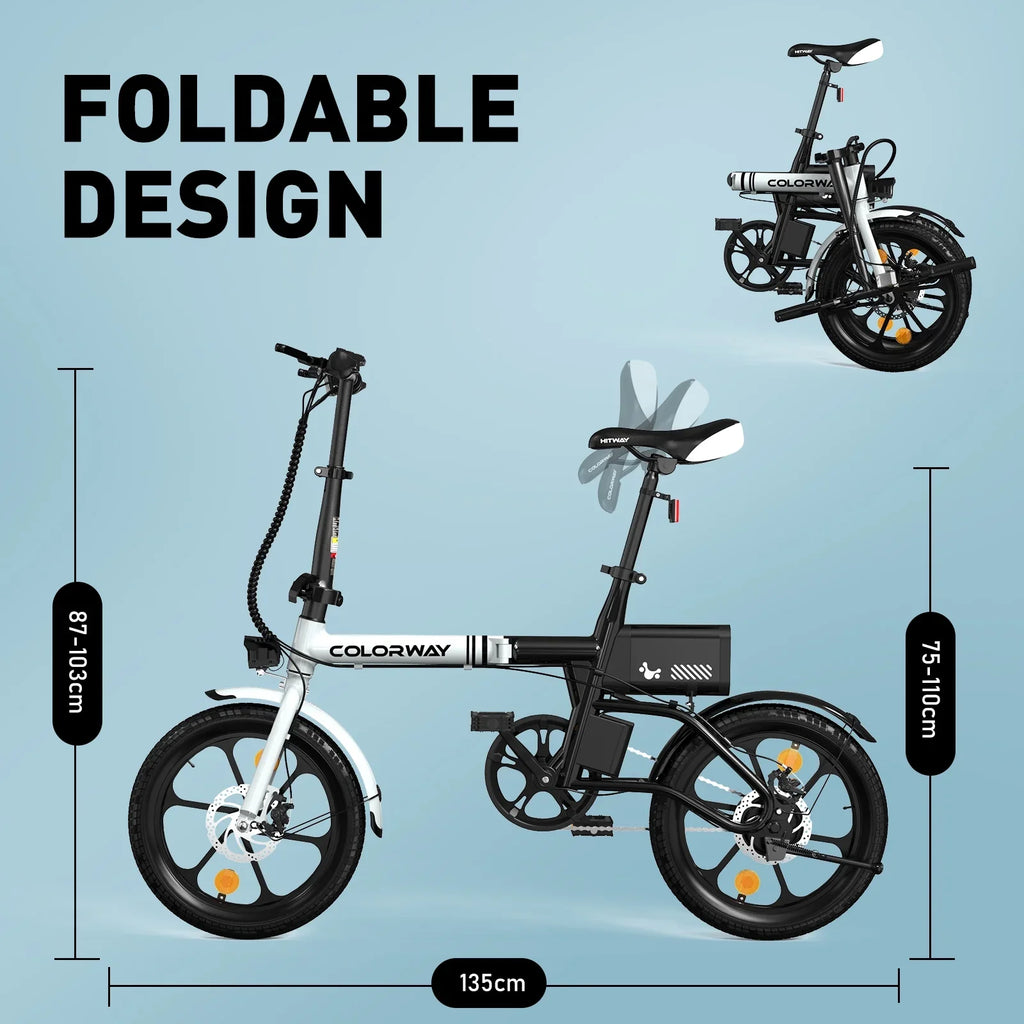 COLORWAY 16 Max. BK35M Adults City inch Electric Bicycles, 350W Folding for Bike E Range 16-37MILE E-Bike