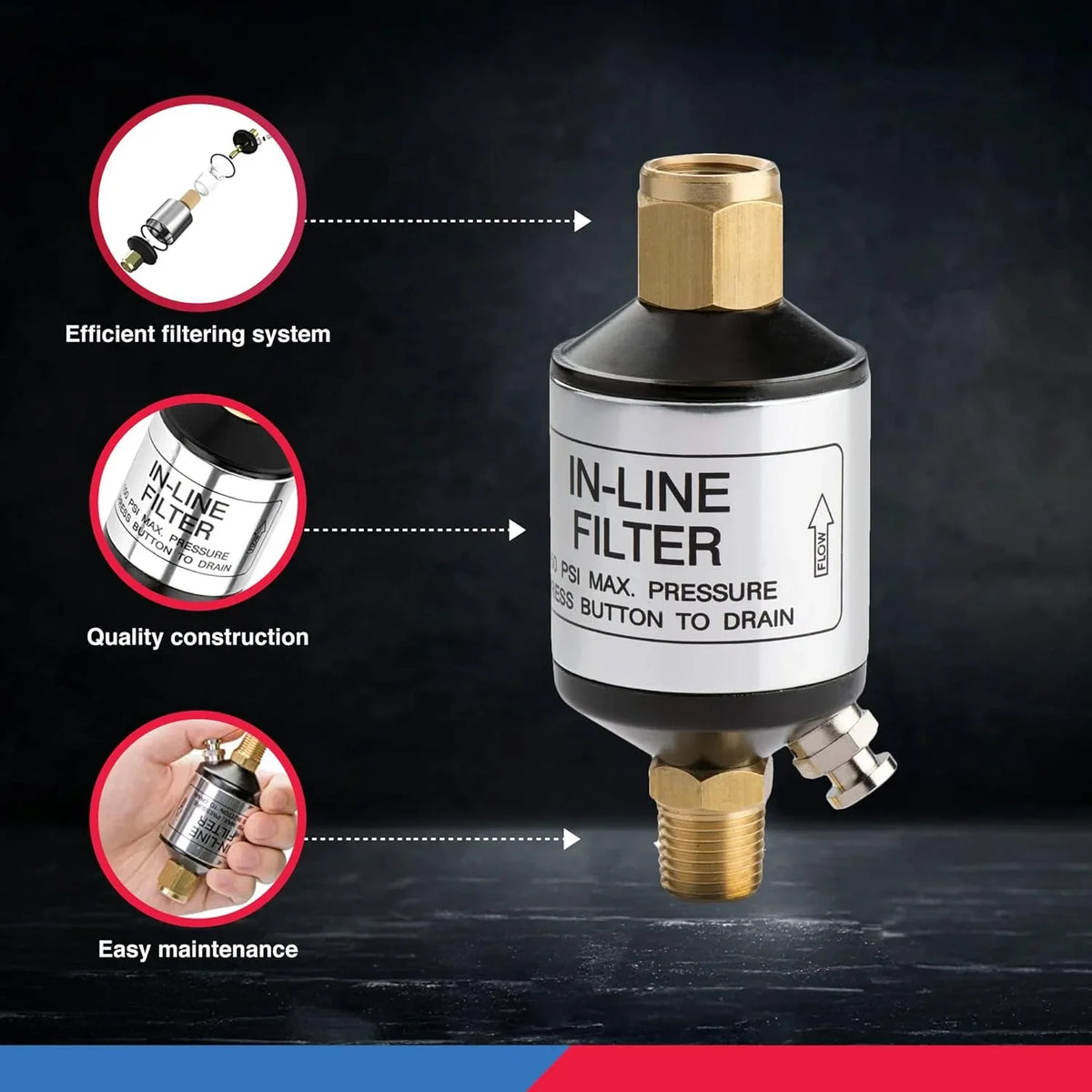 Tool Line Compressor Outlet Black | Protect Optimize Accessory | Water and 1/4" Air 30253A Tools Oil for and | Pneumatic NEIKO of Lifespan NPT Air Performance, and Air 150 | Inlet Separator | PSI