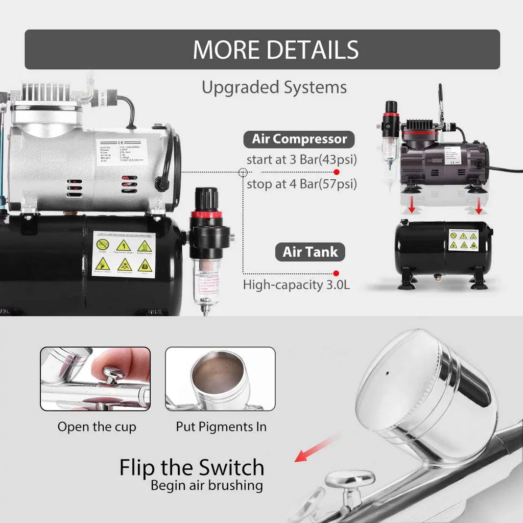 Air with Airbrush Professional 1/5 Airbrushing Compressor 1 Shoes and for HP Cake VIVOHOME System Decoration Tattoo Makeup Kit 110-120V Paint
