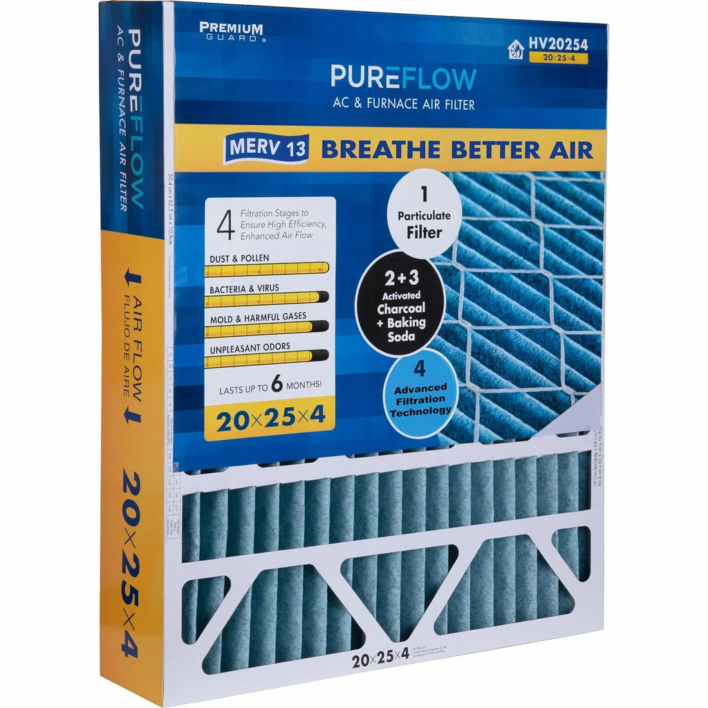 Furnace MERV-13 Home Air of Pack-of-2 Technology, PureFlow, Advanced 4 20x25x4, with Layers Filter Filtration
