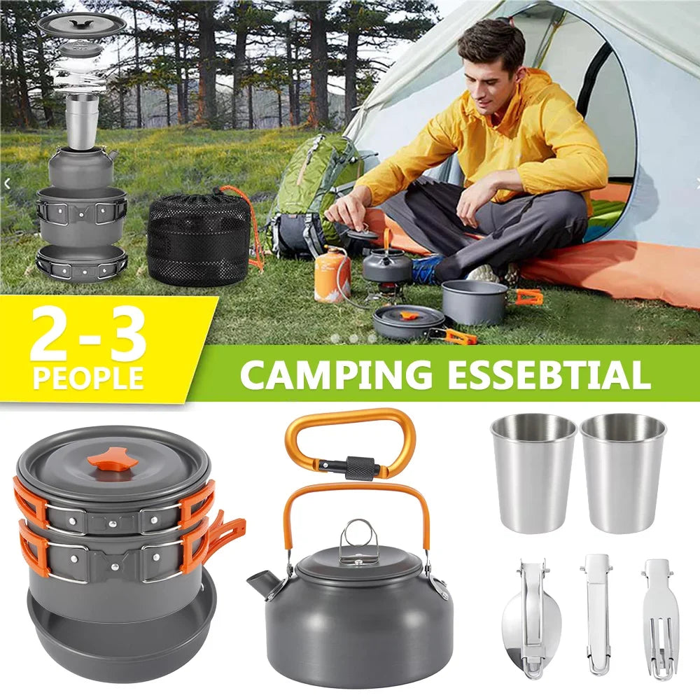 Pans Set Oxidized Kit Cooking Tableware Pot Fishing for Camping Set Alloy Outdoor Portable Cookset Cookware Person 2-3 Picnic Backpacking Barbecue Miuline Equipment Camping Aluminum Cooking Mess