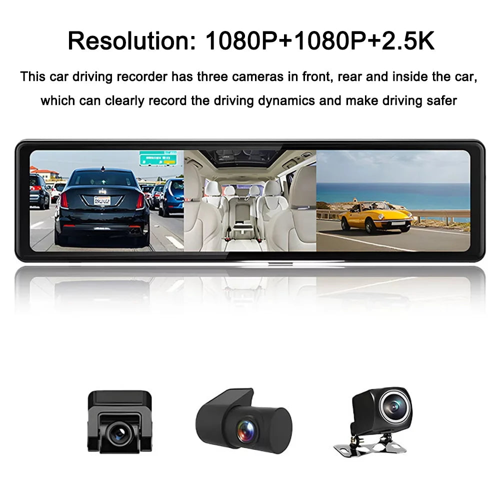 Rearview 2.5k 12in Car Rearview Dash Mirror Bt Video Clear Car Mirror Car Car Touched Clear Cameras Andoer Car Cam Bt Mirror 2.5k Camera 12in Bt Dash Screen Cam 2.5k Camera,3 Screen Car 2.5k