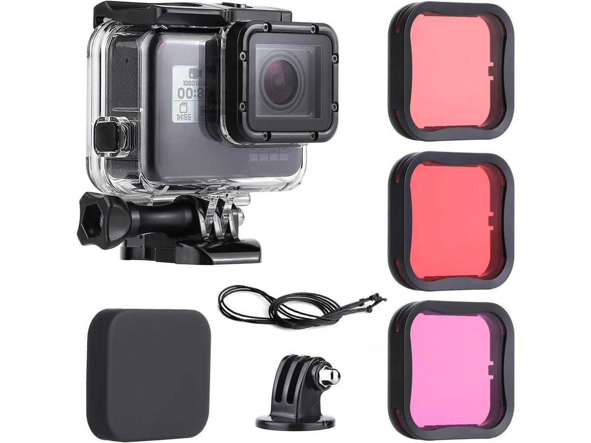 Waterproof for Buckle, 5 Cap 7 Filters Housing Quick Hero Hero 6 Dive 45m Tripod Underwater with - (2018) Black Adapter, Backdoor, Thumb Include Dive 3-Pack Lens Case Release GoPro Screw,