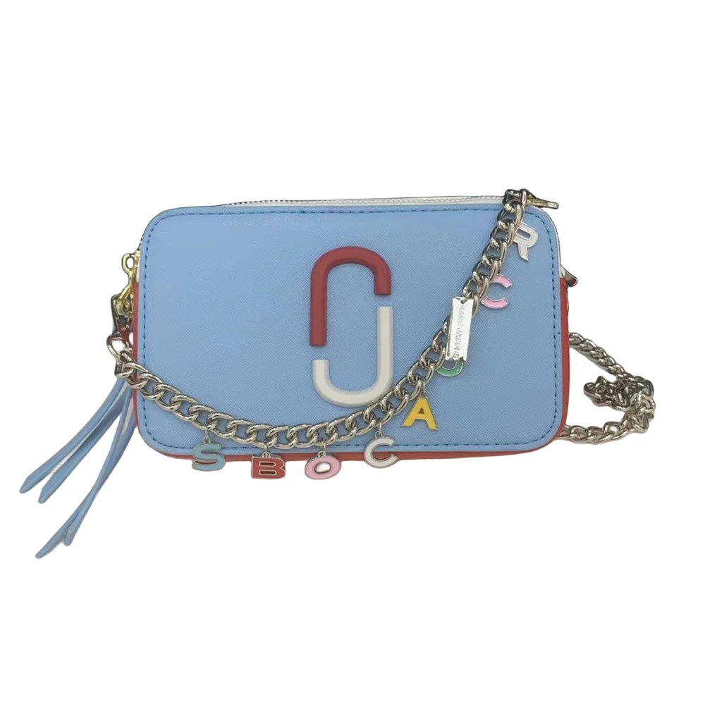 Leather Logo Bag Strap Women's body Cross Snapshot Chain with Black