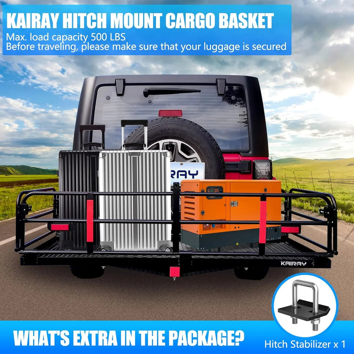 24" 2" Duty Carrier Hitch Camping Receiver WAGEE 500 14.4" Cargo 60" Luggage Basket for x Mount Folding SUV Cargo Lbs Car Rack Fits Traveling Heavy Rear x