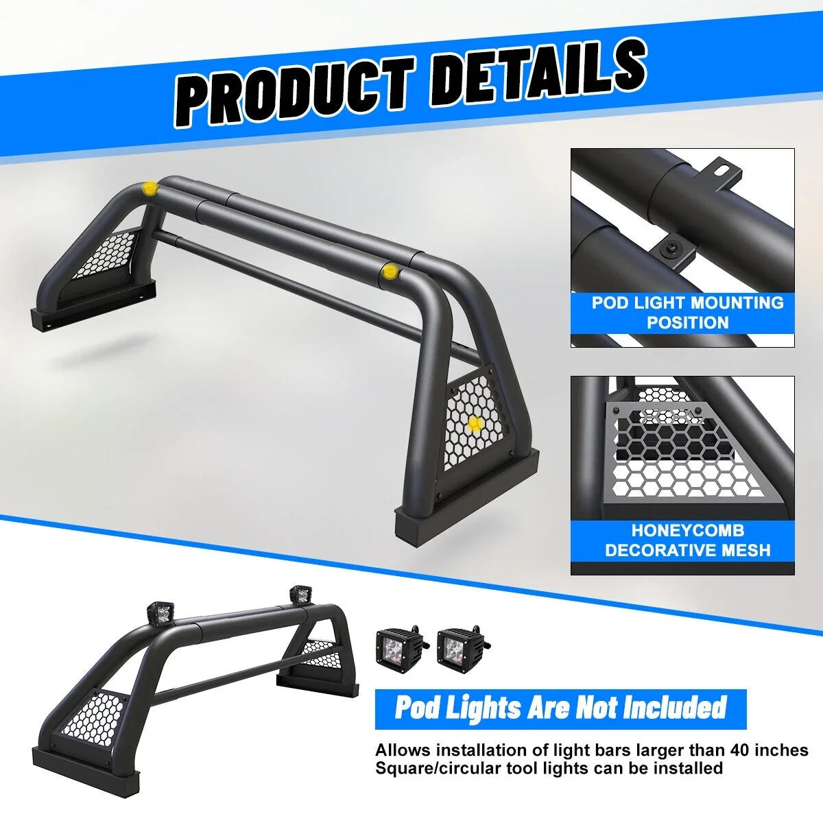 Ranger Bar Chase 62.9-74.7" Ford Bed Truck For Sport Fit Bar 2019-2023 Roll Rack Adjustable