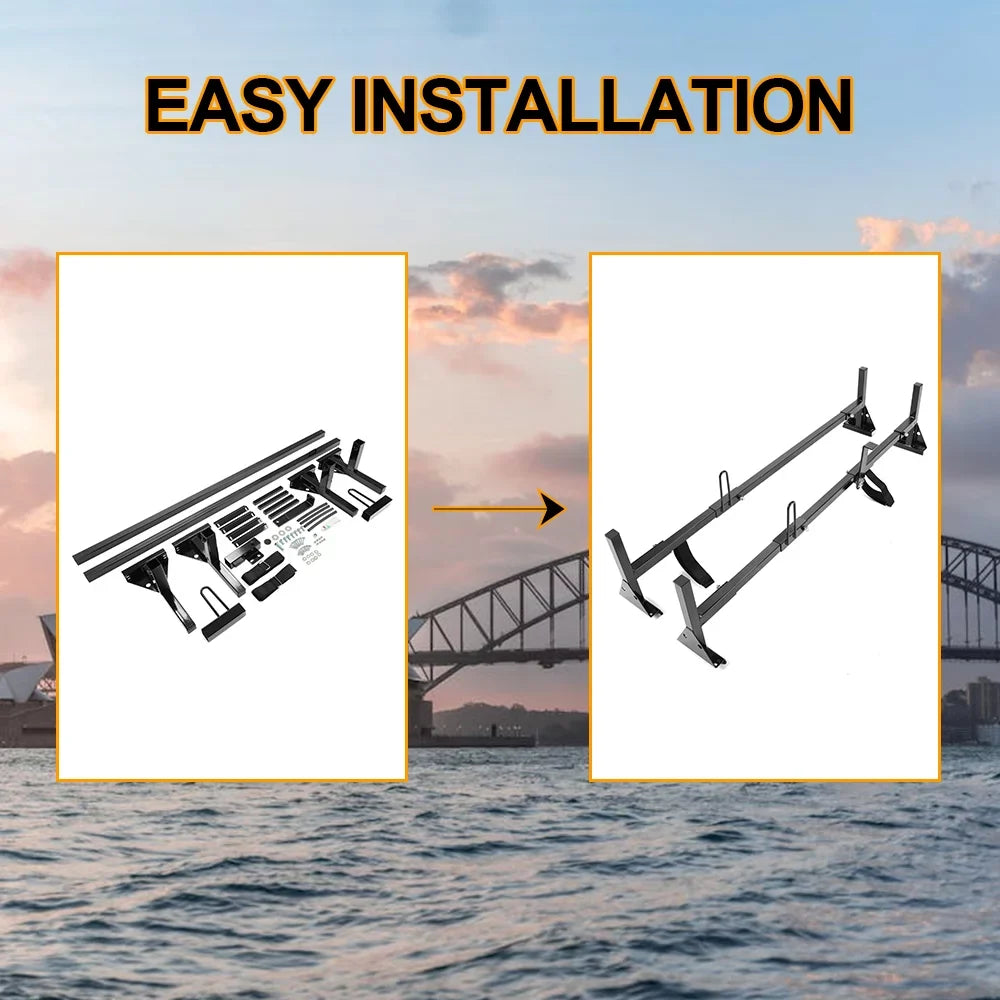 Kojem Vans Rack GMC Rack for Adjustable Roof Steel Savana Mount 68"-75" Ladders Carry 2 Ford Bars Universal Full-Size Express E-Series Chevy