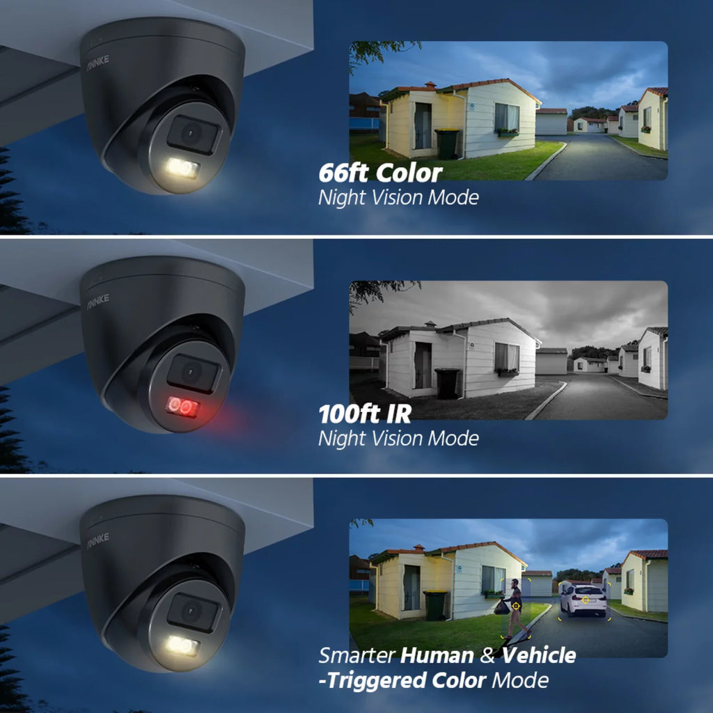 3K Security, Dual Black Home Smart 120 Light, Color Human/Vehicle Surveillance Security Mic Lens, 2.8mm AI Built-in Cameras Turret Detection, Vision, Night dB ANNKE for Wired PoE WDR, Camera, Outdoor