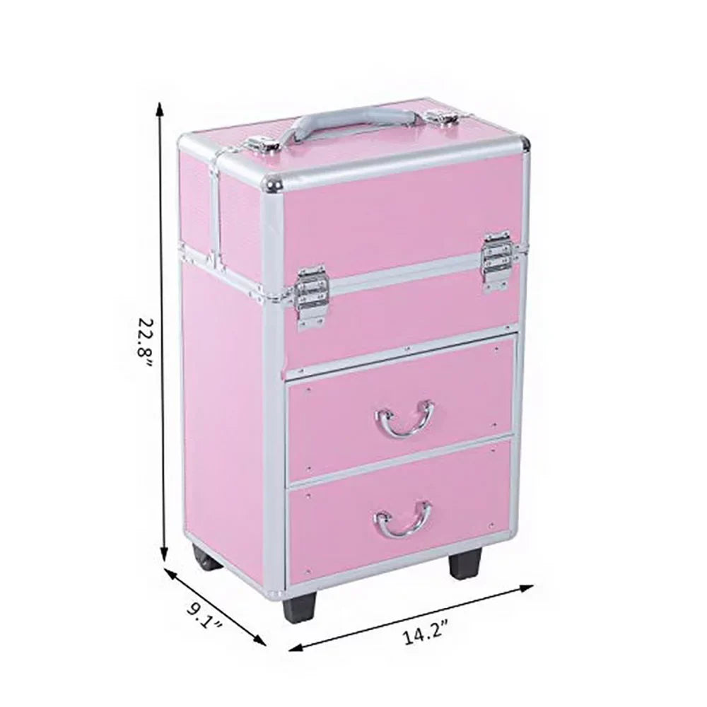 4 Pink Rolling Makeup Rolling Organizer Women, with Extendable Cases, Case Makeup Train for Tier Lockable Case Trays, Cosmetic Cosmetic WRWQ852 Cosmetic Wheels