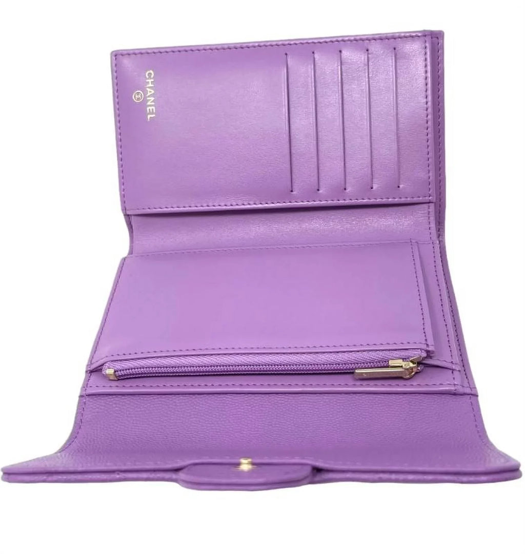 Bag Clutch Chanel Long Purple NEW Leather Wallet Quilted