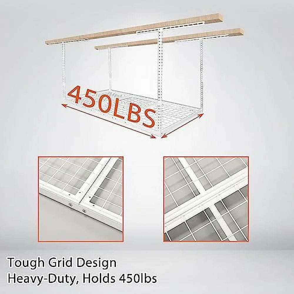 White Adjustable Garage 3X6 Shelf Garage Rack Mounted Ceiling Storage Overhead Racks Ceiling Storage Organization