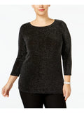Boat Womens MICHAEL 3/4 Metallic 2X Plus Neck Sleeve Sweater KORS Black