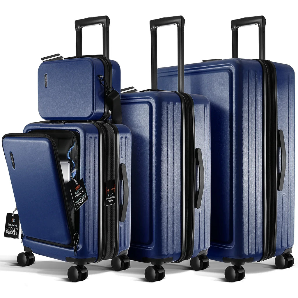 Set, Set, StorageBud Suitcase Luggage Navy 4 Piece Blue Spinner Luggage Hardshell Exapandable