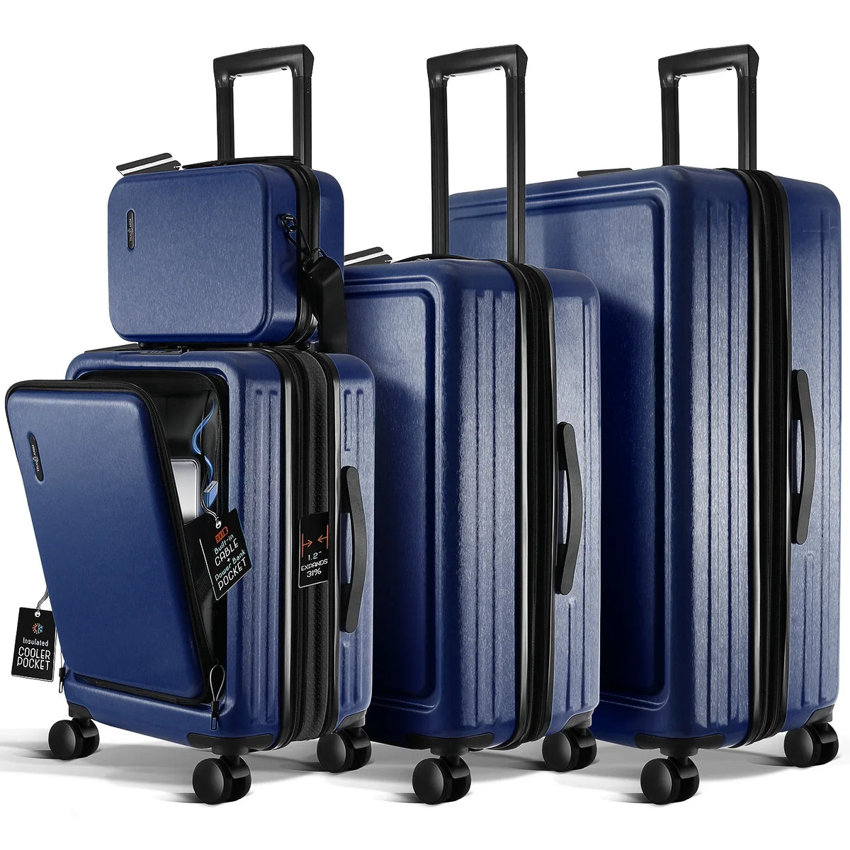 Set, Set, StorageBud Suitcase Luggage Navy 4 Piece Blue Spinner Luggage Hardshell Exapandable
