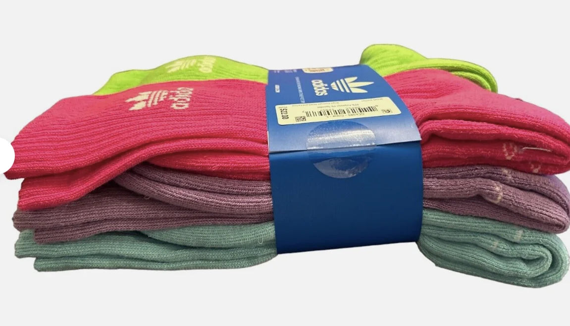 Adidas Youth Socks, Originals Pack, Trefoil Large Crew Multi-colored, 6