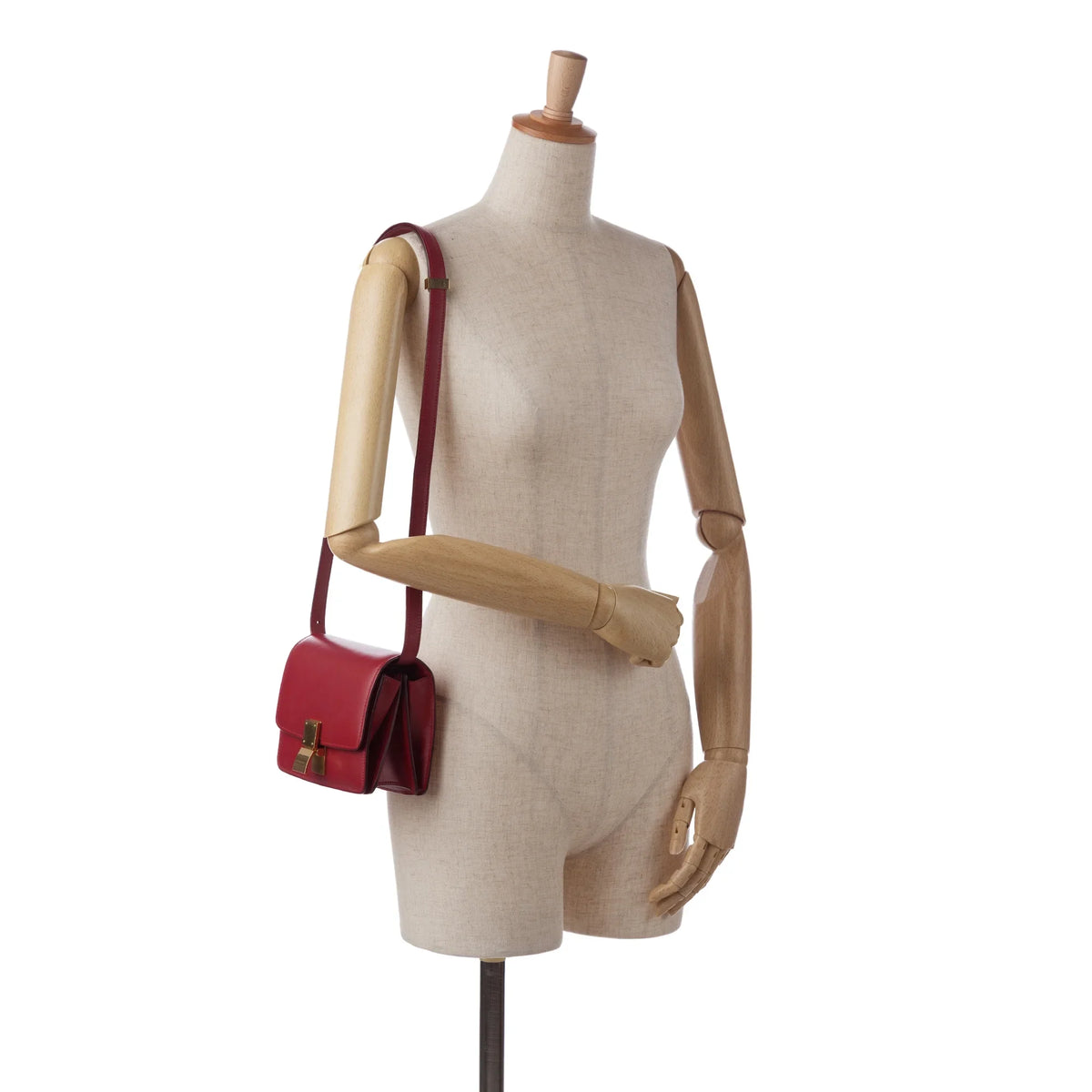Calf Crossbody Pre-Owned Small (Good) Unisex Classic Box Bag Celine Authenticated Red Leather