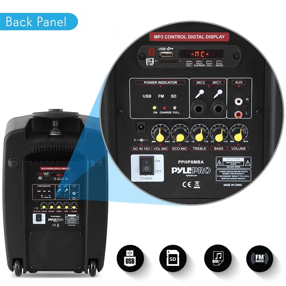 Rechargeable Bluetooth Powered Battery 360W System Pyle Wireless - Compatible PA Speaker Portable