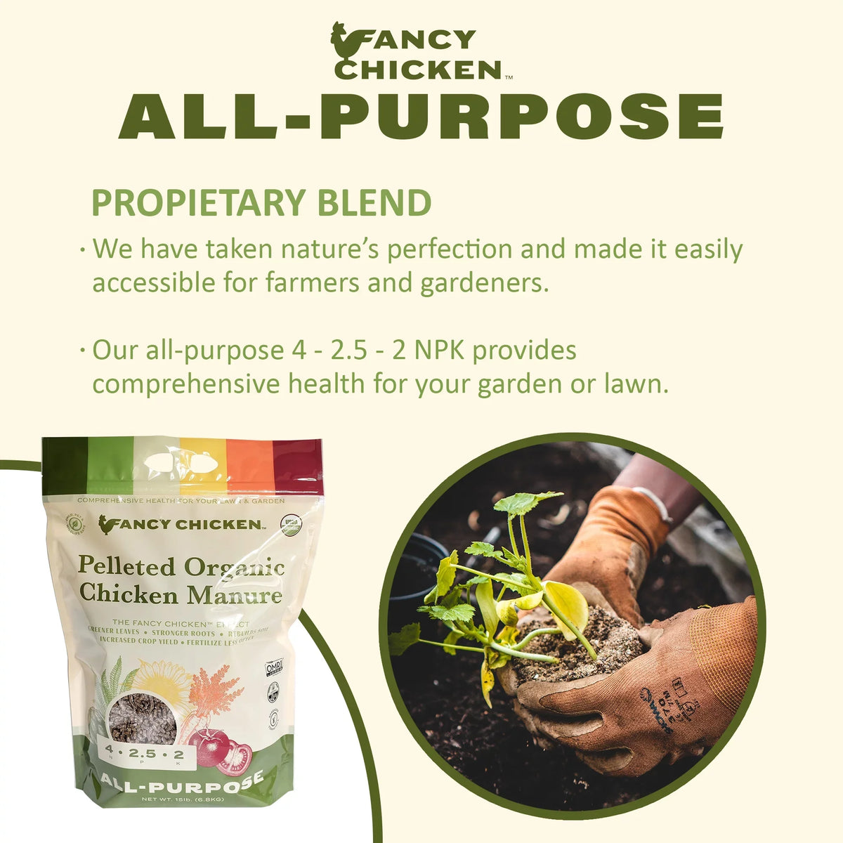 4-2.5-2 for 15 Plant and Chicken Organic, Lawn Fancy All-Purpose Food Pelleted USDA Garden, Chicken Organic LB Manure