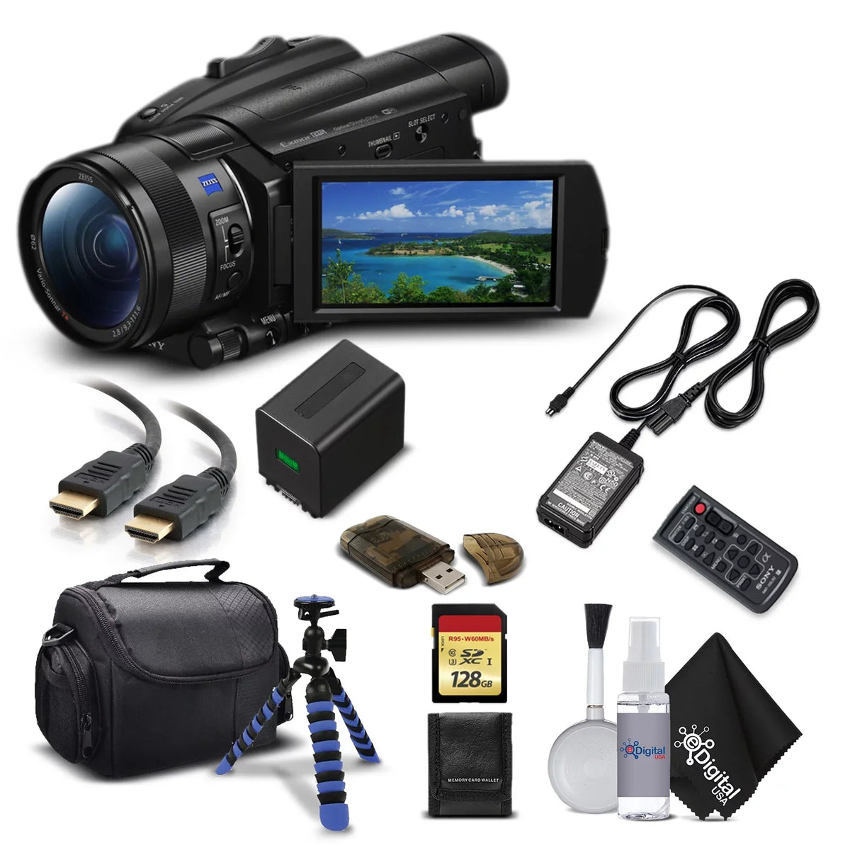 Star Camera FDR-AX700 + Memory and 4K More Sony Card Video - with Carrying HD Handycam Cable + HDMI Case Camcorder 128GB