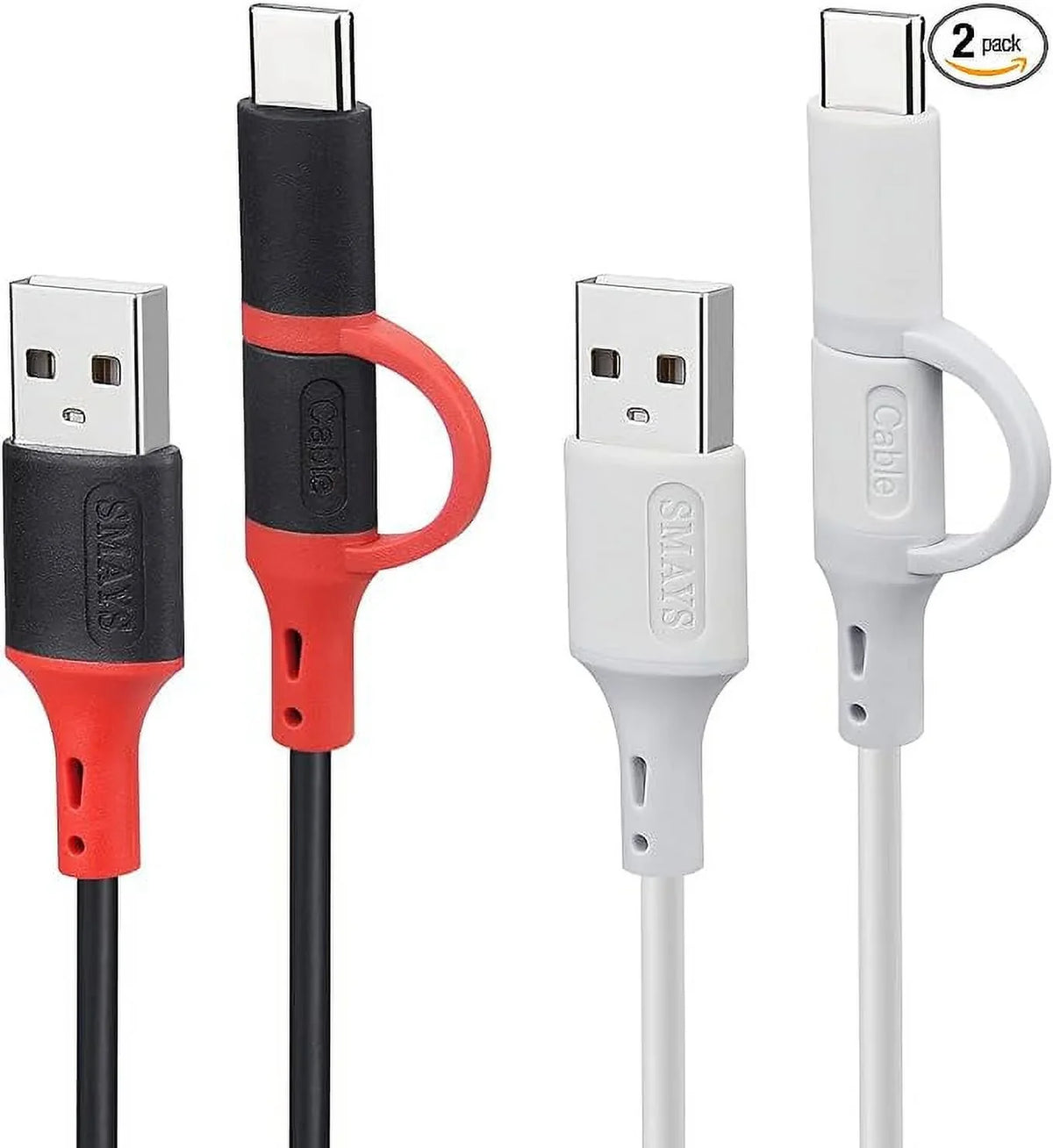 Smays Power for USB and Transfer - Cable (2-Pack) Support Data Alexa Micro Cord Charger 6ft Replacement