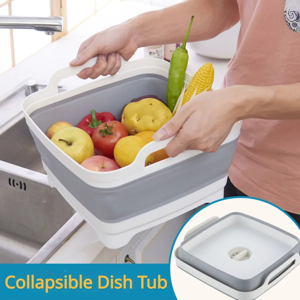 with Sink,Folding 2.4 Collapsible Tub,Washing Plug(Gray) Gal(9L) Laundry Basin Portable Imoment Dish Draining Tub