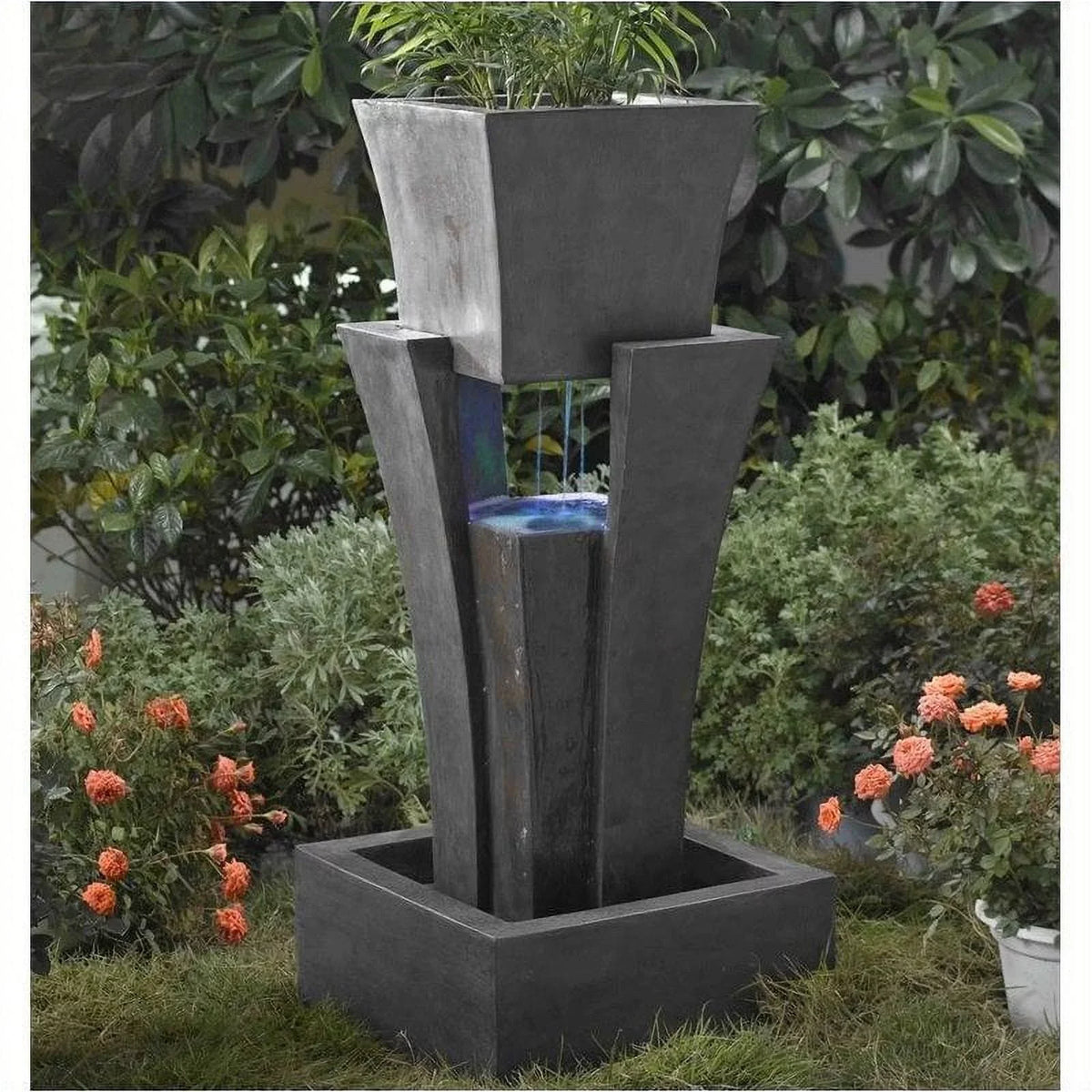 Led Planter Bowery Light Raining Fountain with Water Hill