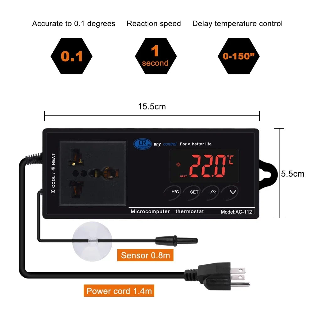 for Freezer, Heating Incubation, & Digital Cooling Brewing, Anself with Green 40℃~110℃ House Mode Outlet, Temperature Chest Thermostat Controller Reptiles Home