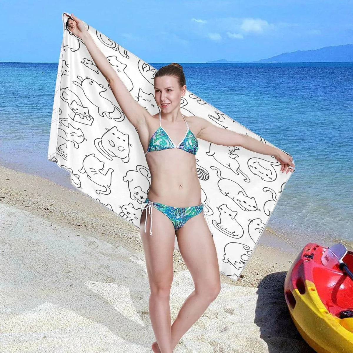 Towel Bestwell Lightweight Quick Cartoon Towel Holiday（191） Dry Super Cat Swimming for Towels Camping Beach Funny Compact Absorbent - Oversized Travel -