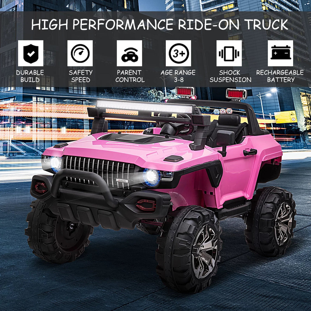 Pink Police Car SUV 2-Seater Truck Ride Remote Kids with Parental Toy On Aosom Control, Electric 12V