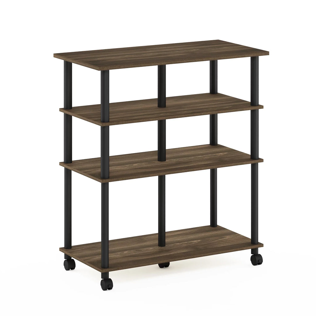 Columbia Furinno Kitchen Walnut/Black 4-Tier wheels, Helena Island Rolling on