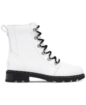 Heel Combat Boots Lennox Padded SOREL Waterproof Leather Womens Black Toe Round Name Lace-Up 5 At