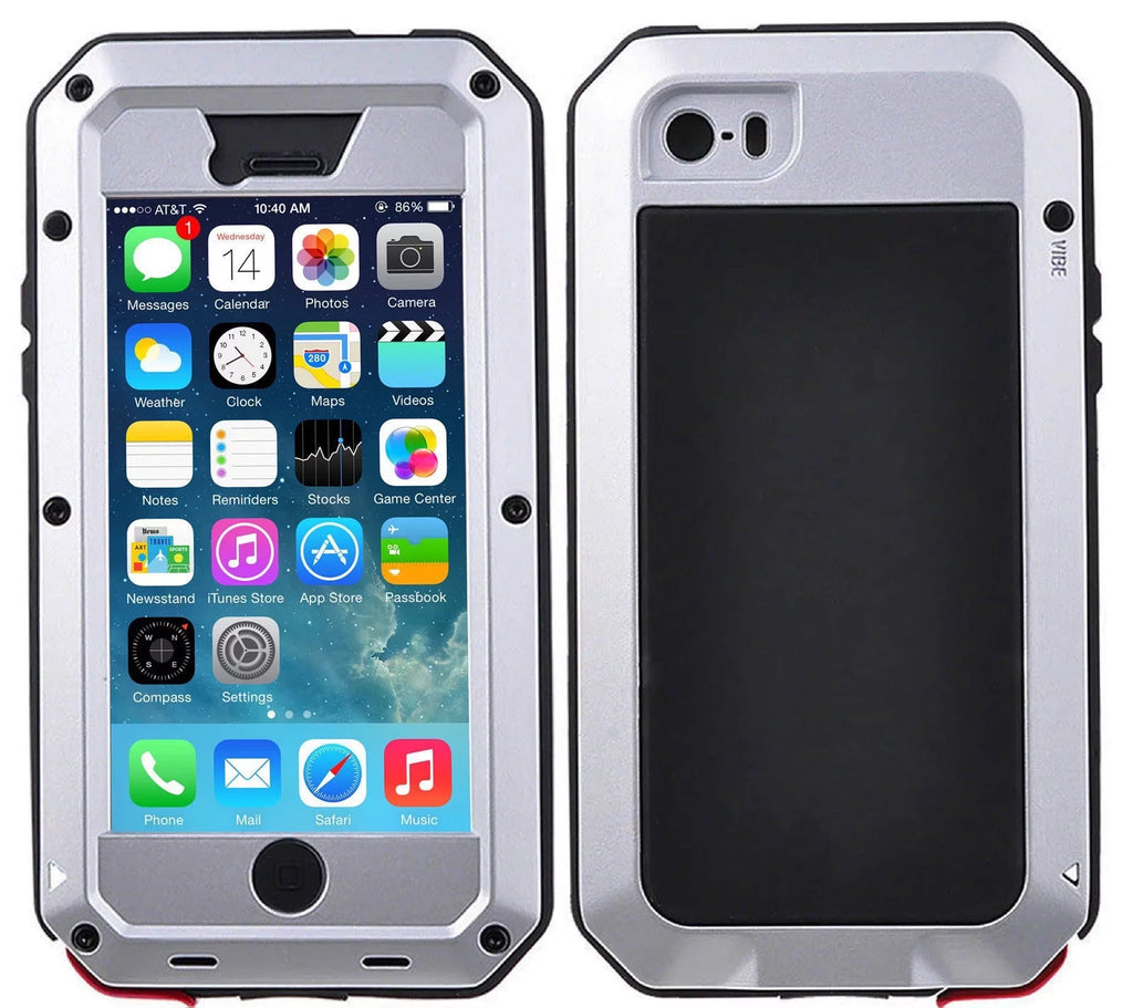 Rugged Duty iPhone Shockproof Travel Case Protection, and (Silver) Scratch 5s Military Metal Outdoor Grade Gorilla Glass Heavy Resistant Aluminum