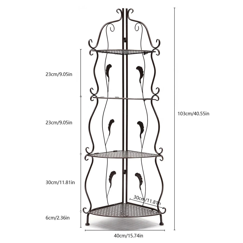 4-Tier Plant Shelf Stand Folding Balcony Storage Flower Rack Corner Pot
