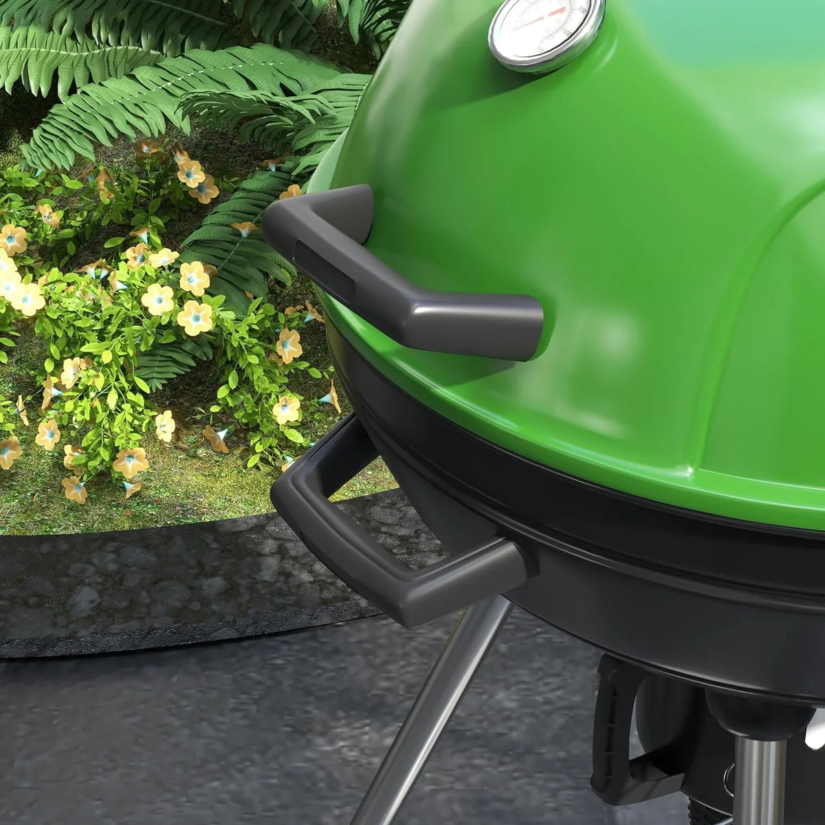 sq.in. Cooking Kettle Catcher Outdoor 21" Patio, Built-in Trolley Area, Thermometer and Barbecue with Backyard BBQ Shelf, Grill Green 360 with Wheels, Party, Charcoal for Ash