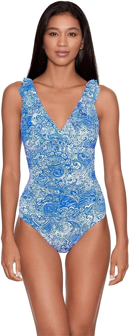 Swimsuit Ruffled Tummy-Control Lauren Ralph Printed One-Piece