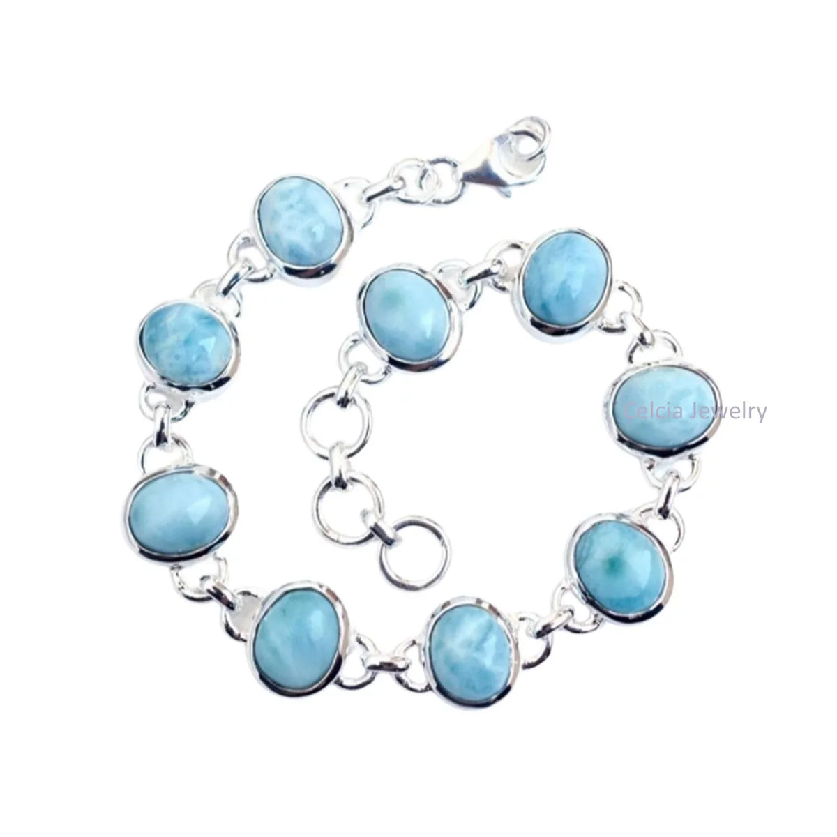 Sterling Women, For Solid Larimar For Her Him Bracelet Oval Bracelet Men Multiple Genuine Blue 925 Gemstone Unique Silver Handcrafted