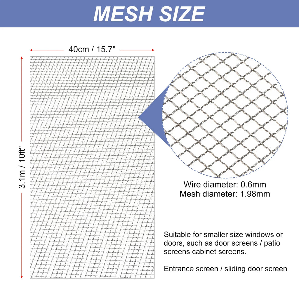 Screen Air for Replacement Woven Screen, Window Door Stainless Mesh Vent Screen Wire 304 Steel Mesh